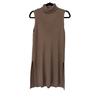 Sleeveless Ribbed Turtleneck Tunic/Dress in Taupe with side slits